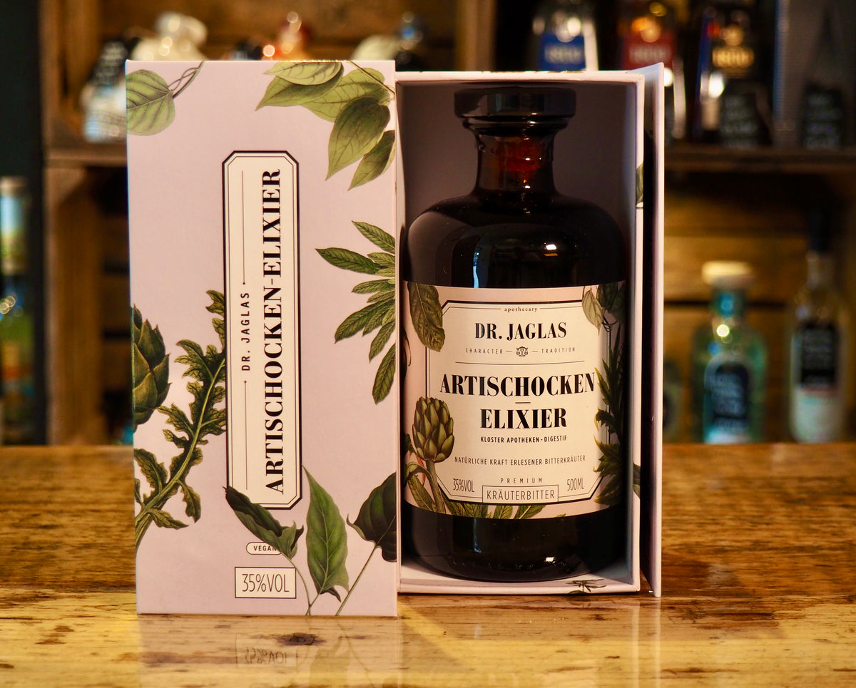 Artischocken Elixier Kräuterbitter mit Geschenkbox offen