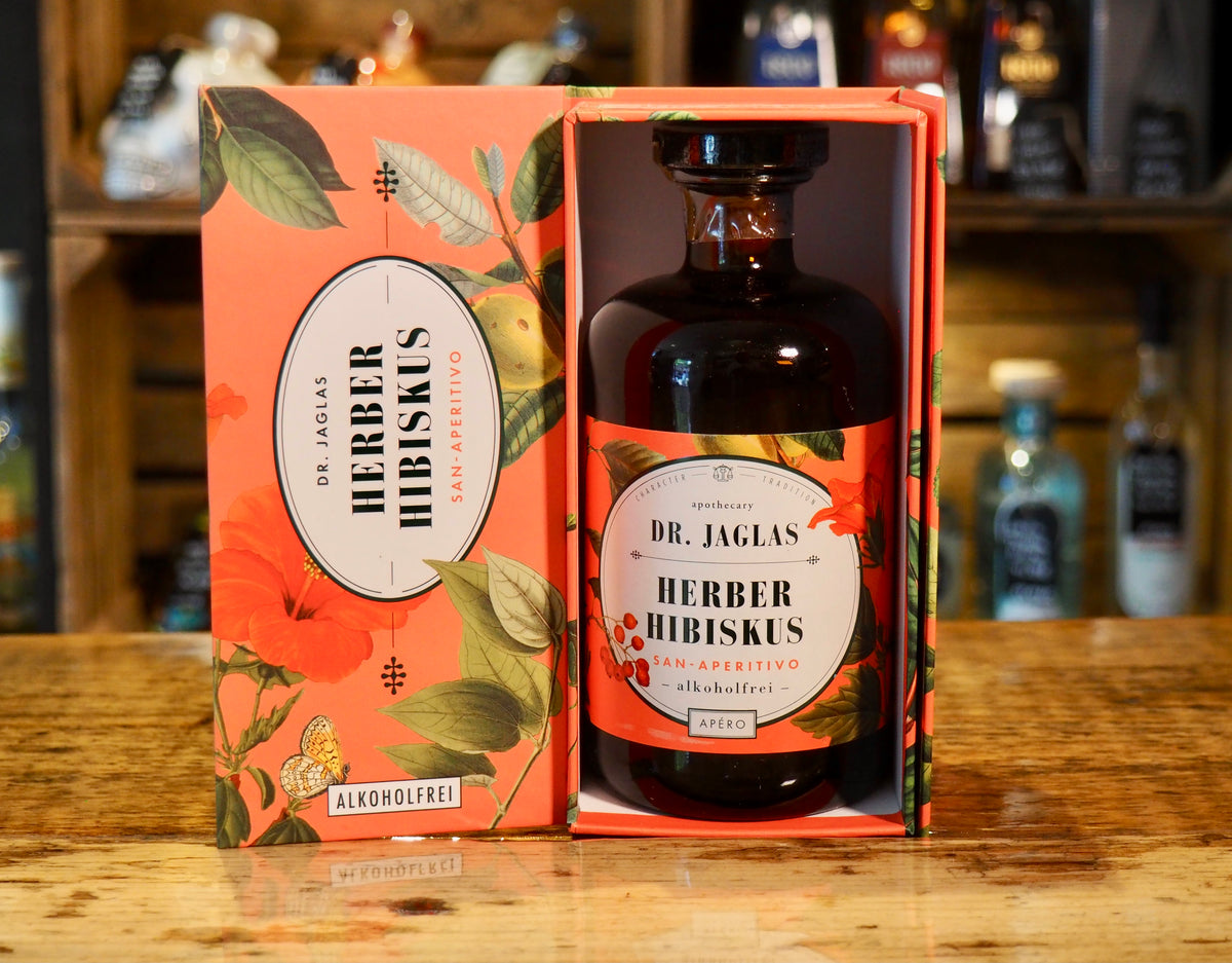 Herber Hibiskus Aperitif Alkoholfrei mit Geschenkbox offen